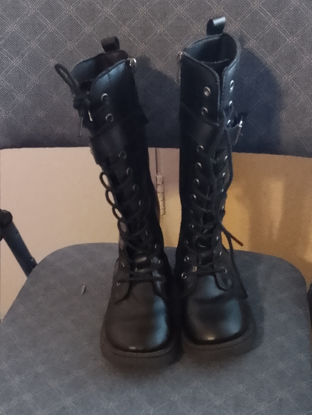 Kids Black Lace-Up High Shaft Combat Boots